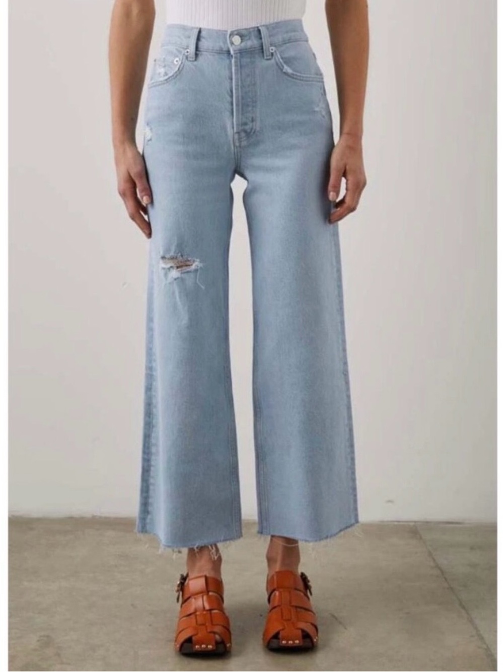 Rails Getty Jeans Size 30 Blue Denim Cropped Wide Leg Distressed Pant Retro Boho
